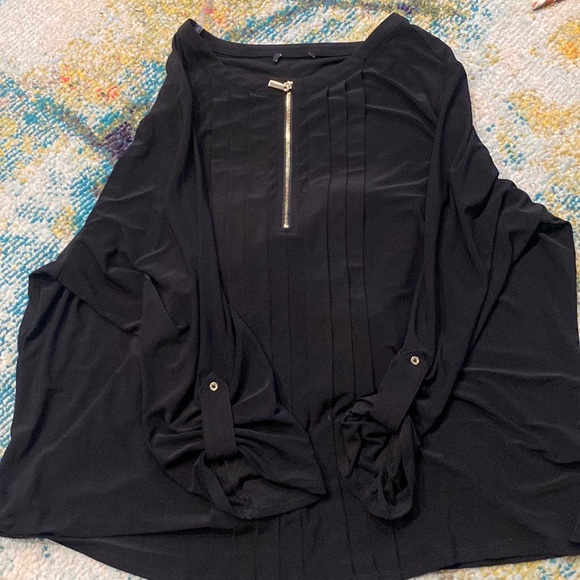 Black zippered front and pleated dress top - Picture 1 of 3